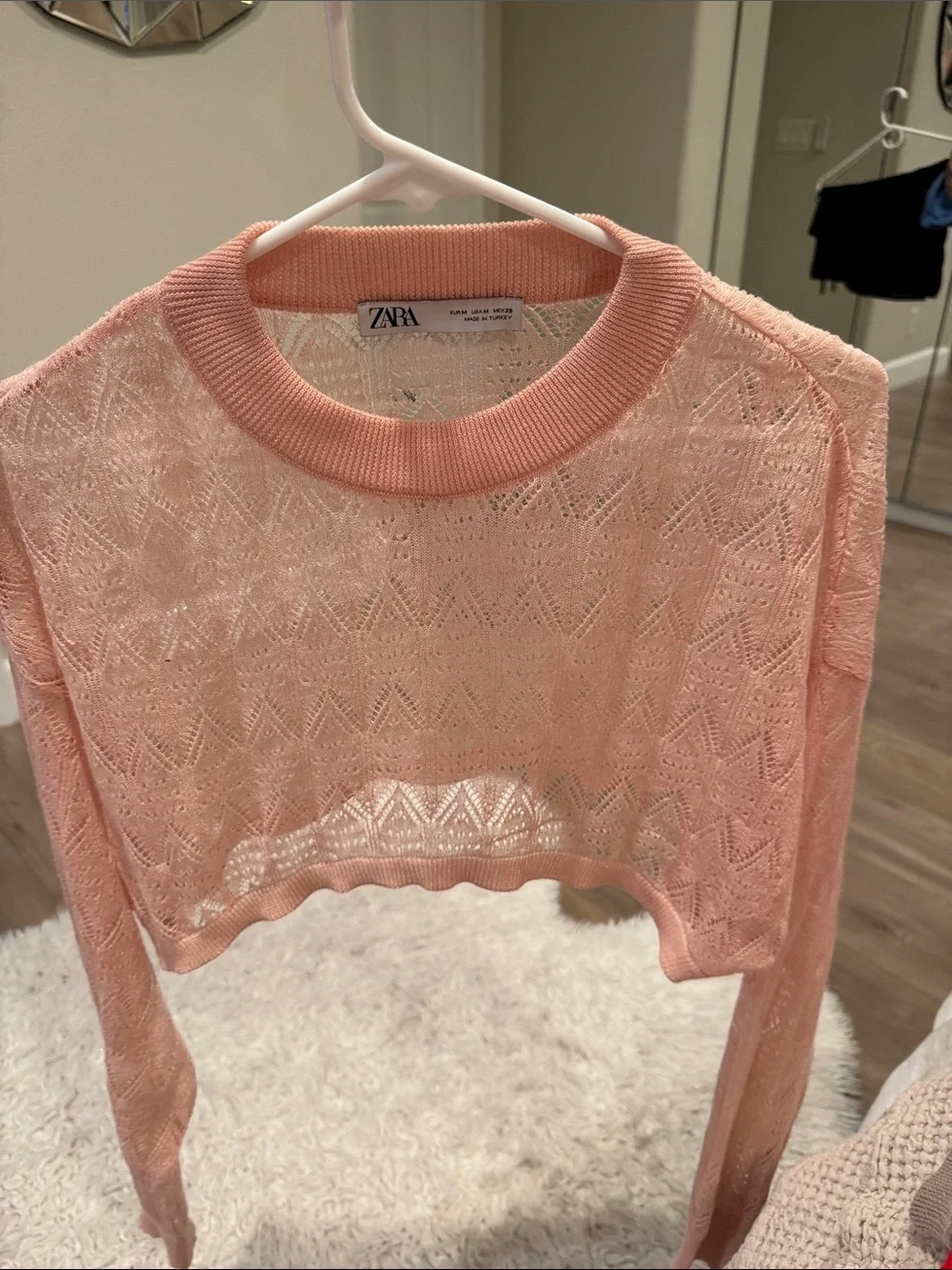 ZARA Peach Knit Cropped Openwork Sweater